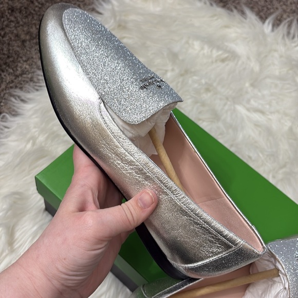 NEW In Box Kate Spade City Lights Metallic Silver Sparkly Loafers Size 9 - Picture 13 of 14